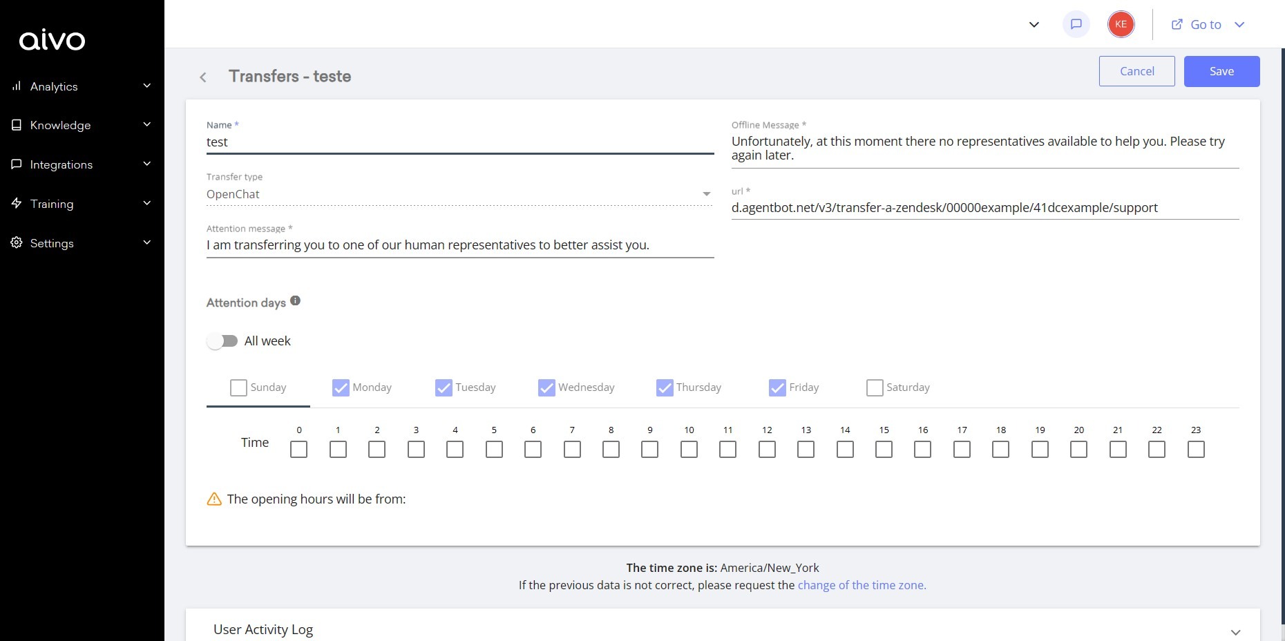 3. Go to Configurations, Transferred and enter the one you created to complete the fields.