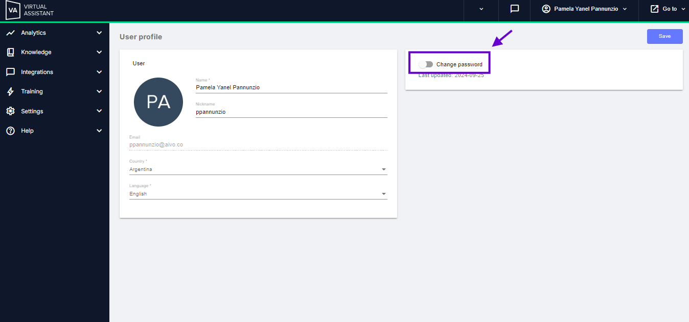 2b. Enable the Change password option.